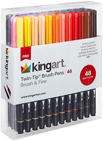PRO Dual Twin-Tip Brush Pens, Set of 48 Unique & Vivid Colors, Watercolor Markers with Flexible Nylon Brush Tips, Professional Watercolor Pens for Painting, Drawing