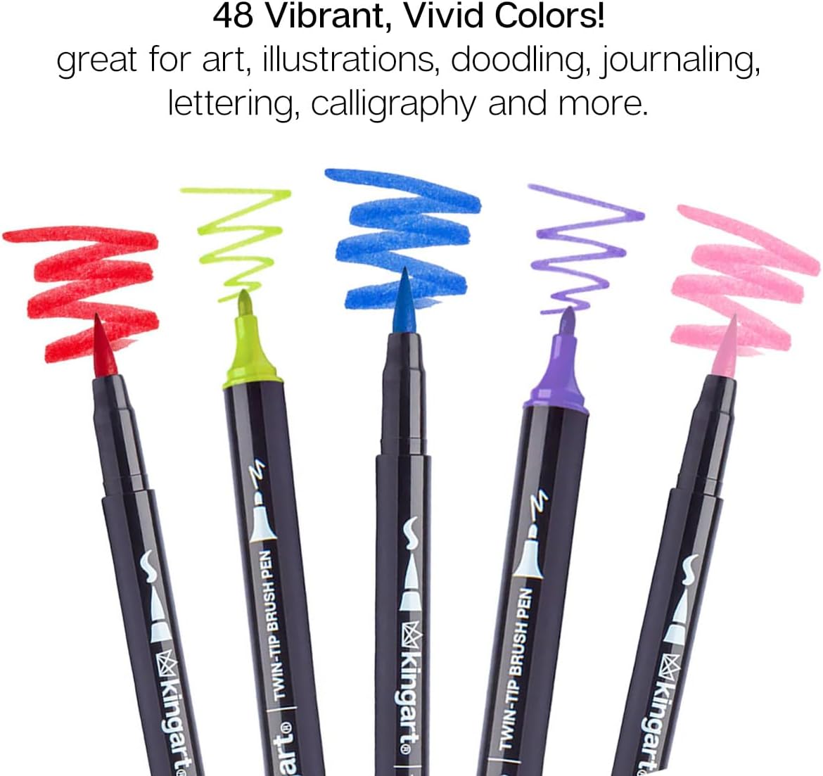 PRO Dual Twin-Tip Brush Pens, Set of 48 Unique & Vivid Colors, Watercolor Markers with Flexible Nylon Brush Tips, Professional Watercolor Pens for Painting, Drawing