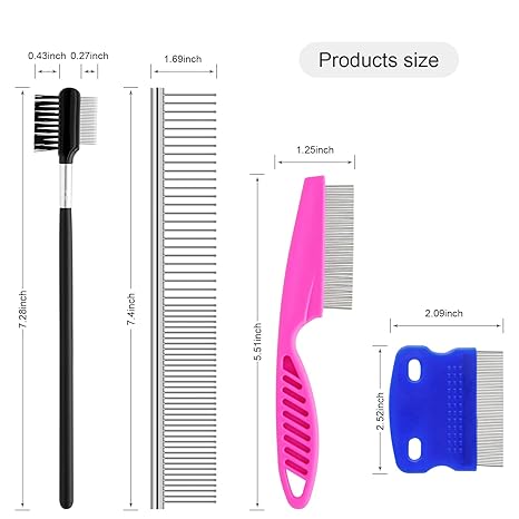 7 Pack Pets Grooming Brush Comb Kit,Double-Side Deshedding Dematting Dog Brush,Undercoat Rake for Dogs & Cats,with Metal Comb,Flea Comb,Open Knot Comb,Fine-Teeth Comb,Tear Stain Remover Comb