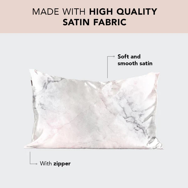Satin Pillowcase with Zipper for Hair & Skin, Softer than Silk Pillow Cases Queen, Wrinkle-Free, Smooth and Cooling Satin Pillow Covers, Standard Size 19"X26", Marble